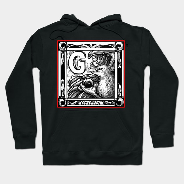 G is For Griffin - Red Outline Version Hoodie by Nat Ewert Art